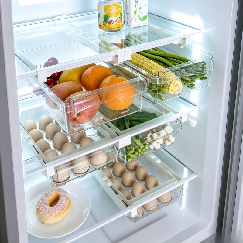 Food Storage With Dividers - صندوق تخزين معلق منزلق للثلاجة، حاوية